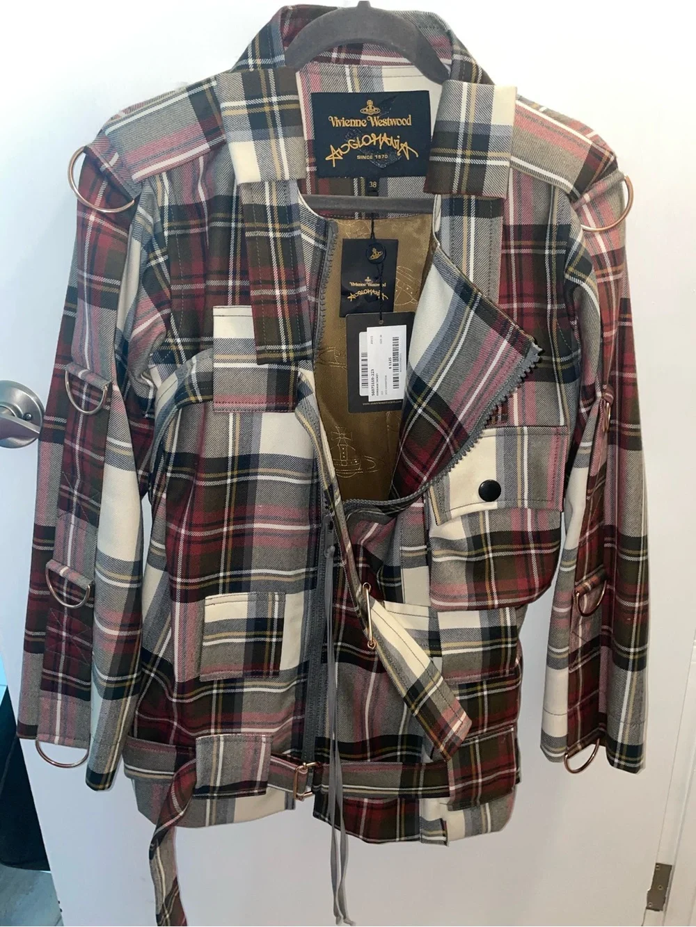 Vivienne Westwood Plaid Multi-Color Belted & Zip Up Jacket